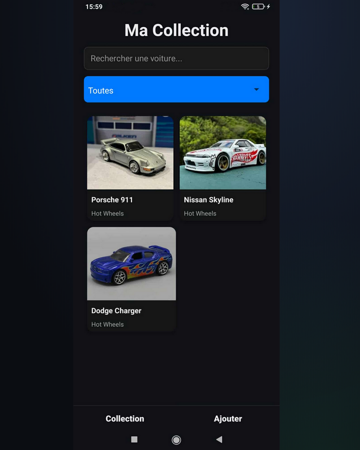 Application Aliwheels de référencement de voitures miniatures de collection