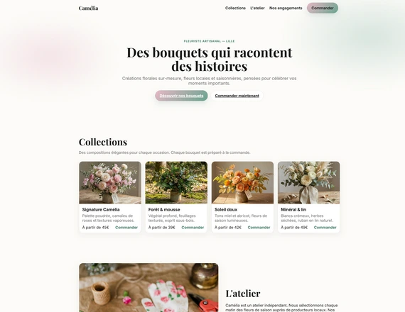Site vitrine Camélia, fleuriste artisanal - réalisation Animagus